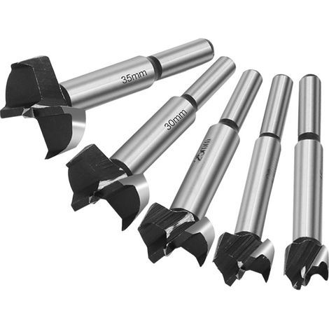 Mèche pour bois, Mèches Forestières, 5 PCS (15/20/25/30/35mm), Foret à Bois en Alliage de Qualité Supérieure avec Queue Ronde Pour le Perçage Dans le Bois,Contreplaqué (1/5)