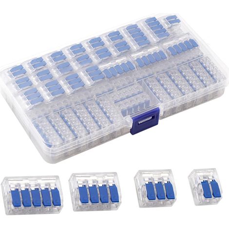Cable Connectors, 90pcs Snap On Cable Clamps 2/3/4/5 Pole, Quick Clamp with Control Lever for Fixed and Flexible Cables (Blue) (1/5)