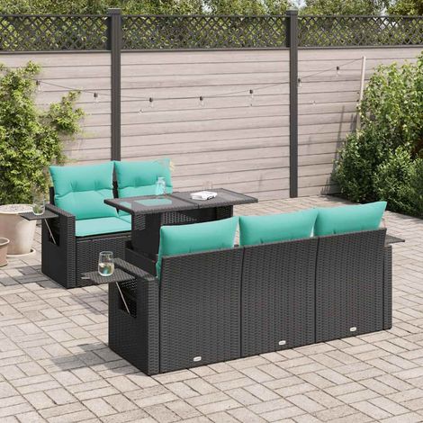 vidaXL Set Divano Giardino 6 pz con Cuscini Nero Polyrattan Acacia (1/5)