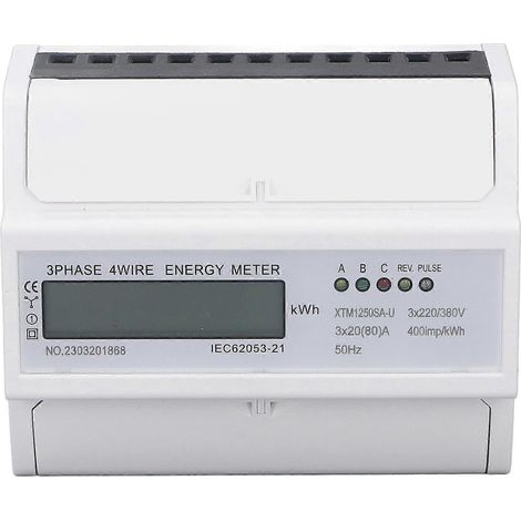 Compteur électrique triphasé à 4 fils avec affichage numérique LCD à 7 broches, montage sur rail DIN et surveillance de la puissance