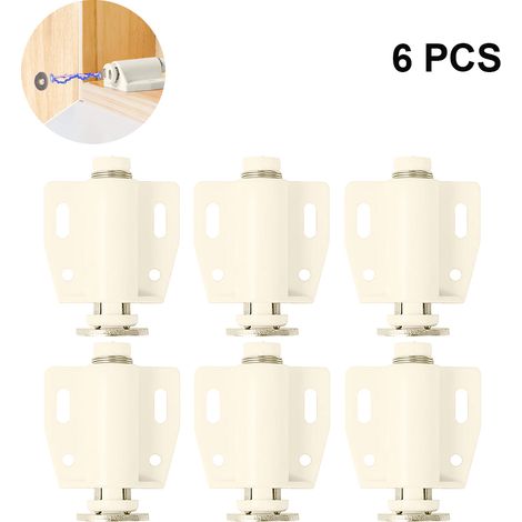 Loquet magnétique à tête unique, lot de 6 loquets et verrous à ouverture par simple pression pour portes de placards et d'armoires de cuisine. Aimants d'ouverture par simple pression, pour portes de p (1/5)