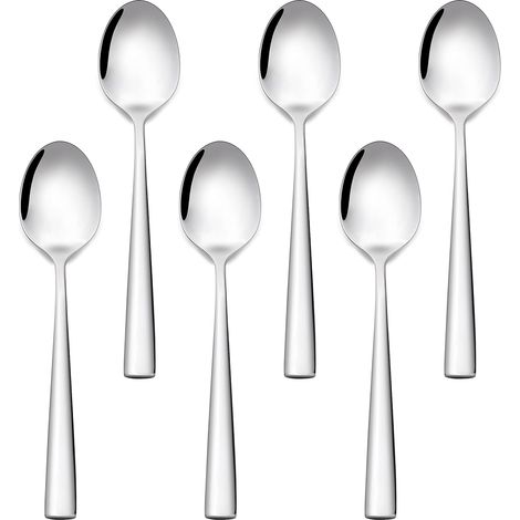Cucharas de café - Juego de 6 - Diseño elegante y moderno - Cucharas de acero inoxidable con acabado pulido espejo - 15,8 x 3 cm - Aptas para lavavajillas (Plata - 6 piezas) (1/4)