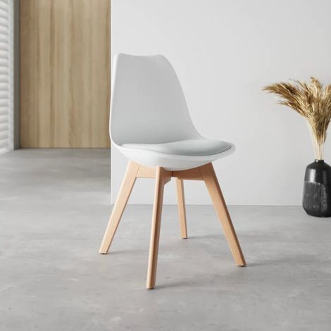 Lot de 4 chaises avec assise en polypropylène blanc coussin rembourré et pieds en bois de hêtre Anna (1/4)