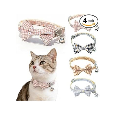 Lot de 4 colliers pour chat avec nœud papillon - Motif marguerite - Réglable de 19 à 30 cm - Avec clochettes - MMCD-ZGL-05361 (1/5)