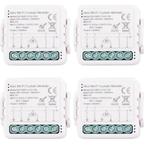 Quatre modules de commande de rideaux intelligents WiFi sont compatibles avec les moteurs électriques de stores enrouleurs et permettent une commande à distance via une application domotique. (Questio (1/5)
