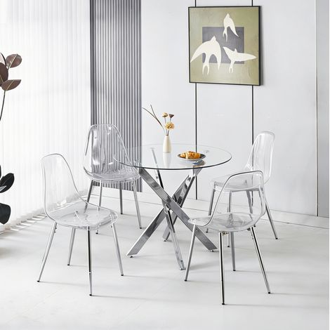 Juego de comedor de 5 piezas, tapizado en terciopelo, respaldo alto ergonómico, metal color cromo (1/5)