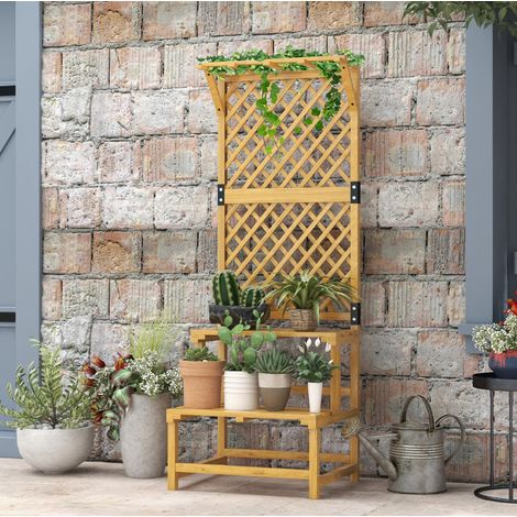 MEUBLIV Estantería para plantas de madera 60 x 50 x 166 cm amarilla con celosía (1/5)