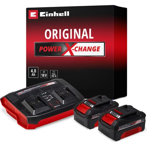 Einhell Starter Kit 2 x 4,0 Ah + Double Chargeur PXC (Lithium-Ion, 18V, 1 chargeur + 2 batteries 4,0 Ah, pour tous les appareils Einhell PXC)