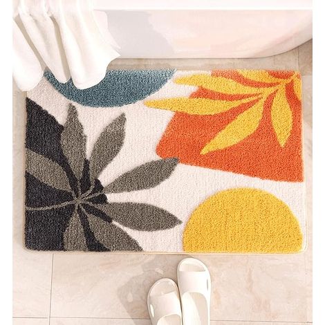 Tapis de bain/paillasson bohème à motif végétal abstrait et feuilles colorées, lavable, antidérapant, absorbant, en microfibre floquée douce et moelleuse, rectangulaire, 50 x 80 cm. (1/5)