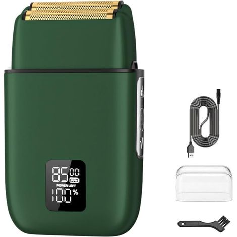 Rasoir en aluminium pour homme avec mailles d'aluminium ultra fines, étanche IPX7 avec contrôle à 3 vitesses, vert (1/5)