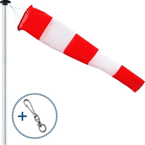 Outdoor-Windsack, Windrichtungsanzeiger in Rot und Weiß (150x30x15 cm mit Seilaufhängung)
