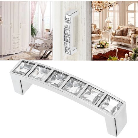 Tirador moderno de cristal para puertas y cajones: tirador de diamante de doble orificio para armarios y cómodas con dos tiradores de montaje. Aleación de zinc + cristal, 73 x 20 x 13 mm / 64 mm. (1/5)