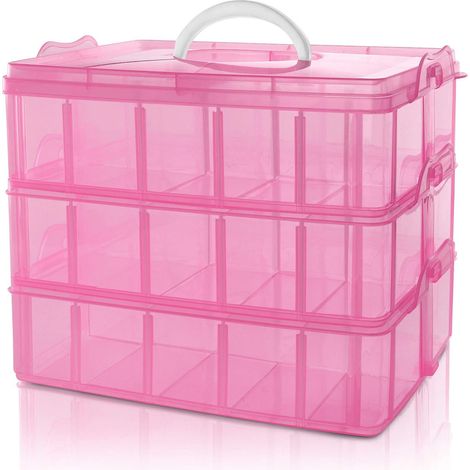 Boîte de rangement empilable en plastique à 3 niveaux avec compartiments réglables - 30 compartiments - Idéale pour les jouets, les bijoux, les loisirs créatifs et les outils (1/5)
