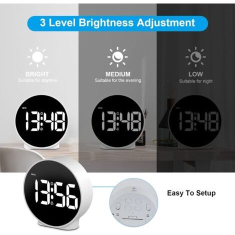 Sveglia digitale LED da viaggio, doppio allarme, funzione snooze, display regolabile, 12/24 ore (1/4)