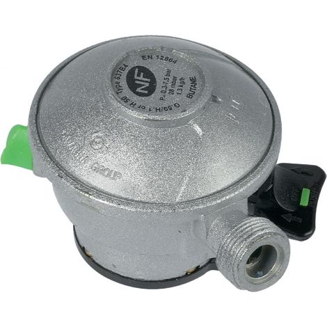 Détendeur gaz Quick-On Butane 27 mm – Pression 28 mbars – Sécurité thermique intégrée – Compatible VISEO et CUBE – Addax (1/4)