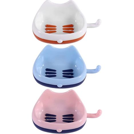 lot De 3 Porte-savons En Forme De Chat Mignon - Porte-savon Auto-drainant - Bote Dcorative Pour Savon - Avec Crochet Mural - Pour Salle De Bain (1/5)
