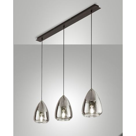 Britton Lampada a Sospensione in Metallo e Vetro Borosilicato Colore Fumé, Attacco E27 3x40W, Design Moderno ed Elegante per Interni IP20
