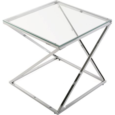 Table d'appoint pour Le Salon, la Chambre ou la Cuisine. Table Basse auxiliaire Moderne, Dimensions (H x l x L) 51 x 51 x 51 cm, Verre et métal, Couleur: Argenté (1/5)
