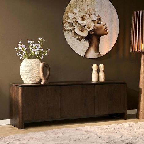 Meuble TV en bois marron 3 portes 165 cm KASO (1/5)