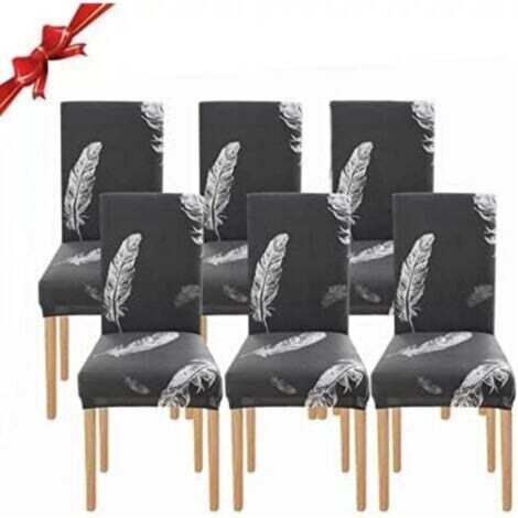 6 Pièces Housse de Chaise Extensible(Plume Gris), Universelle Lavables,Couverture de Chaise Facile à Nettoyer pour Décor Salle à Manger Hôtel Restaurant