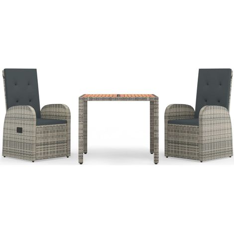 Ensemble à manger de jardin 3 pcs coussins gris résine tressée (1/5)