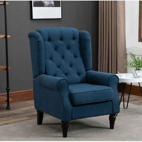 Poltrona bergère imbottita schienale alto blu OKMYHOME (1/4)
