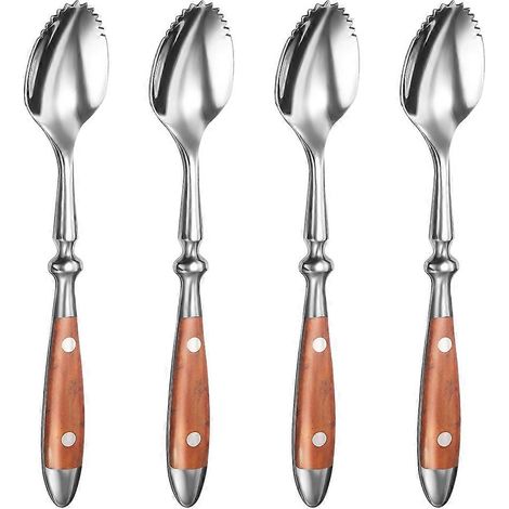 Cuillères à pamplemousse, ensemble de 4 cuillères à pamplemousse dentelées, en acier inoxydable 18/8, comprenant une cuillère à kiwi. (1/5)