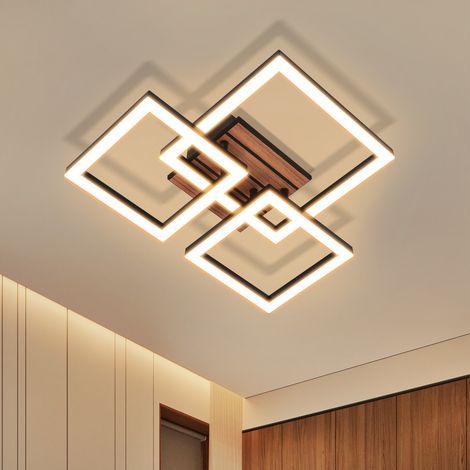 GBLY LED Deckenlampe für Flur 21W Schwarz Modernes Design 38CM 3000K Warmweiß Quadratisches Modell Holzoptik Geeignet für Küche Schlafzimmer und Wohnzimmer