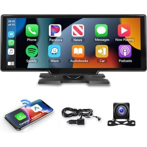 Autoradio wireless da 8,1" con Apple CarPlay, telecamera posteriore, touchscreen portatile, navigazione GPS, controllo vocale Google/Siri, Android Auto, Bluetooth, AUX/FM, Mirror Link, OTA (1/4)
