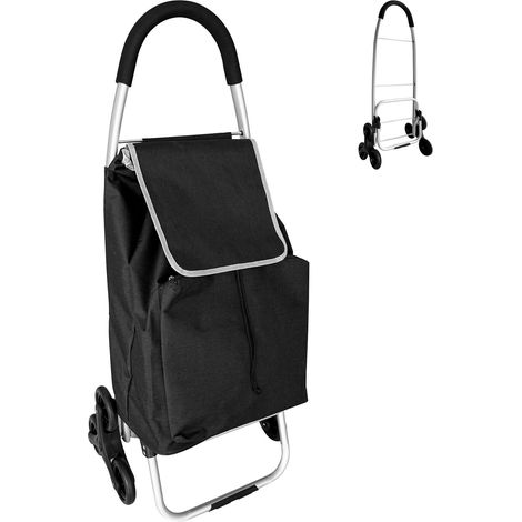 Carro de la compra Relaxdays, ruedas trepadoras, bolsa térmica extraíble, 45 l, hasta 35 kg, plegable, negro