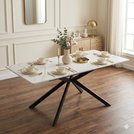 FurnitureR White Marble Extendable Dining Table 150 to 180cm for Kitchen (1/5)