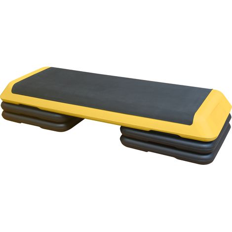 Plateforme de step aérobie de 110 cm, step d'entraînement aérobie réglable en hauteur avec 4 élévations, stepper aérobie pour entraînement cardio et force à domicile (Jaune)