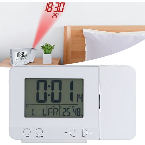 Réveil à projection 3531 argenté avec affichage de l'heure et de la température sur écran LED, rechargeable par USB (1/5)