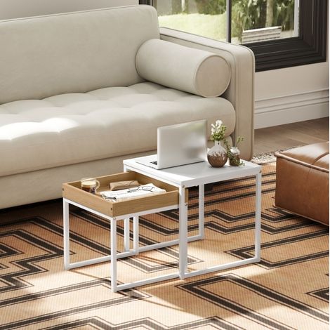 MEUBLIV Tavolini bassi gigogni set da 2 quadrati bianchi e decorno legno per piccoli spazi (1/5)