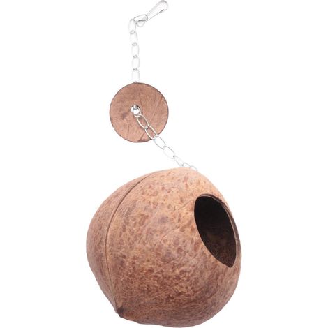 Nichoir en coquille de noix de coco naturelle, mangeoire à graines, jouet et boîte à nid --- (1/5)