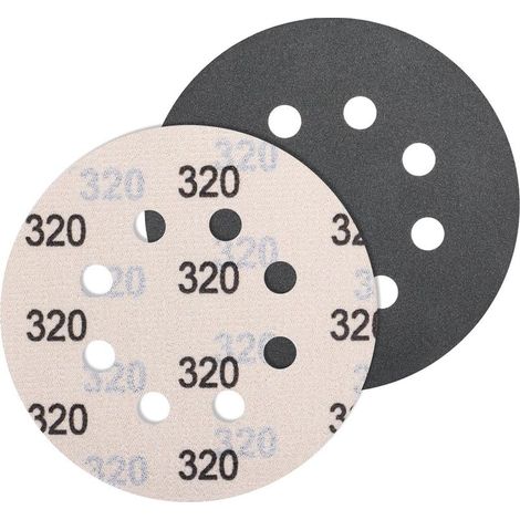 Feuilles de papier abrasif 125 mm grain 320, ronds, 8 trous, fins, secs et humides, en carbure de silicium, ponceuse excentrique, papier abrasif pour polissage de voiture, métal, bois (1/5)
