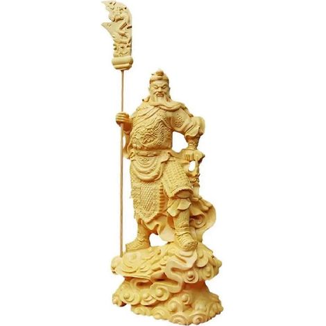 Statuette de Guanyu chinoise traditionnelle en bois sculpté, figurine décorative pour la maison (1/5)