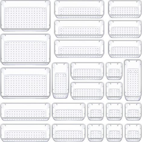 Organisateur Tiroir Lot de 25 organiseurs de tiroirs de Bureau en Plastique for Salle de Bain,Rangement de cosmétiques,boîte de Rangement Transparente (1/5)