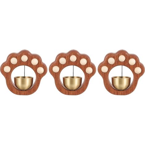 3pièces Cloche Bois Forme De Patte De Chat Cloche De Porte Magnétique pour Ouverture Wind Chime Décoratif pour Maison Et Jardin (1/5)