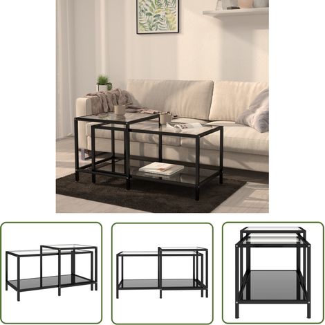 The Living Store Beistelltische 2 Stk. Hartglas Schwarz - Beistelltisch - Industriel Stil - Glastisch - Wohnzimmer Dekoration - Set Von Zwei Tischen (1/5)