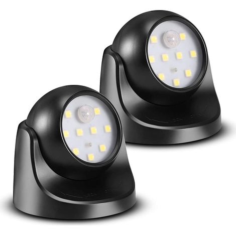 LED-Strahler mit Bewegungssensor, 2 Einheiten, kabelloses LED-Flutlicht, 150 Lumen, abnehmbare Kugel, 360 Grad drehbar und neigbar, batteriebetrieben [Energieklasse A+++]