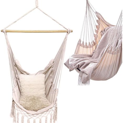 Brasilianische Hängematte, beige, Schaukelstuhl für Garten oder Balkon