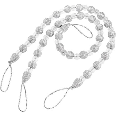 VORCOOL Lot de 2 pinces à rideaux en perles acryliques, embrasses et attaches élégantes (argent et blanc)-68.00X2.00X2.00CM