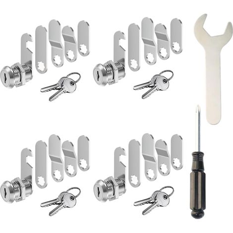 Lot de 4 serrures de boîte aux lettres de 20 mm, livrées avec 20 plaques de serrure différentes, 4 clés de serrure d'armoire, portes d'armoire, serrures de boîte aux lettres, serrure à levier pour (1/5)