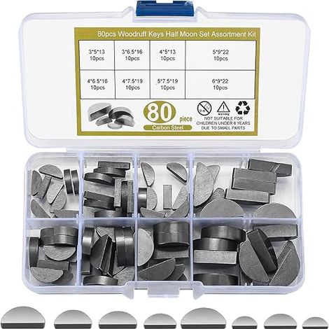 80 Stk Federkeile Sortiment, Halbmond Paßfeder Set, 3-4-5-6 mm Scheibenfeder-Sortiment-Kit, Mitnehmerkeil Satz, Schwungrad Riemenscheibe Kurbelwellen Sortiment Kit
