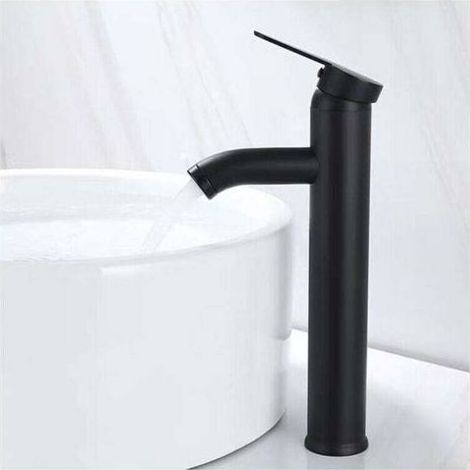 Mitigeur de Lavabo, Design à Bec Haut, Robinet Monotrou, pour Vasque à Poser sur Table pour Salle de Bain en Cuivre Chromé avec Mousseur Démontable (1/4)