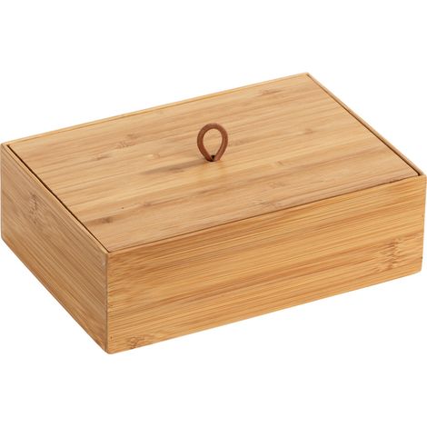 Accessoires salle de bain WENKO boîte bambou Terra L 2 pièces organisateur salle de bain bambou boîte de rangement avec couvercle 22 x 7 x 15 cm couleur brun idéal pour maquillage et bijoux (1/5)