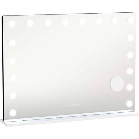 Specchio da trucco Hollywood con illuminazione LED regolabile (18 luci), 3 modalità colore (bianco caldo/freddo, naturale), retroilluminazione RGB, altoparlante Bluetooth integrato, ingrandimento ×10,