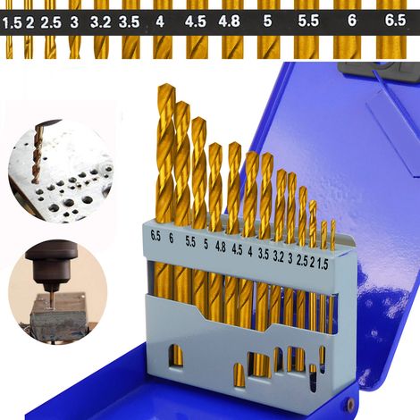 13pcs outils HSS foret hélicoïdal 1.5/2/2.5/3/3.2/3.5/4/4.5/4.8/5/5.5/6/6.5mm (1/4)