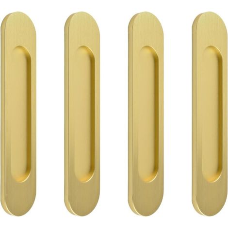 Lot de 4 poignées ovales autocollantes pour porte coulissante - En alliage d'aluminium brossé doré - Sans perçage - Pour portes coulissantes de grange, fenêtres, placards (1/5)